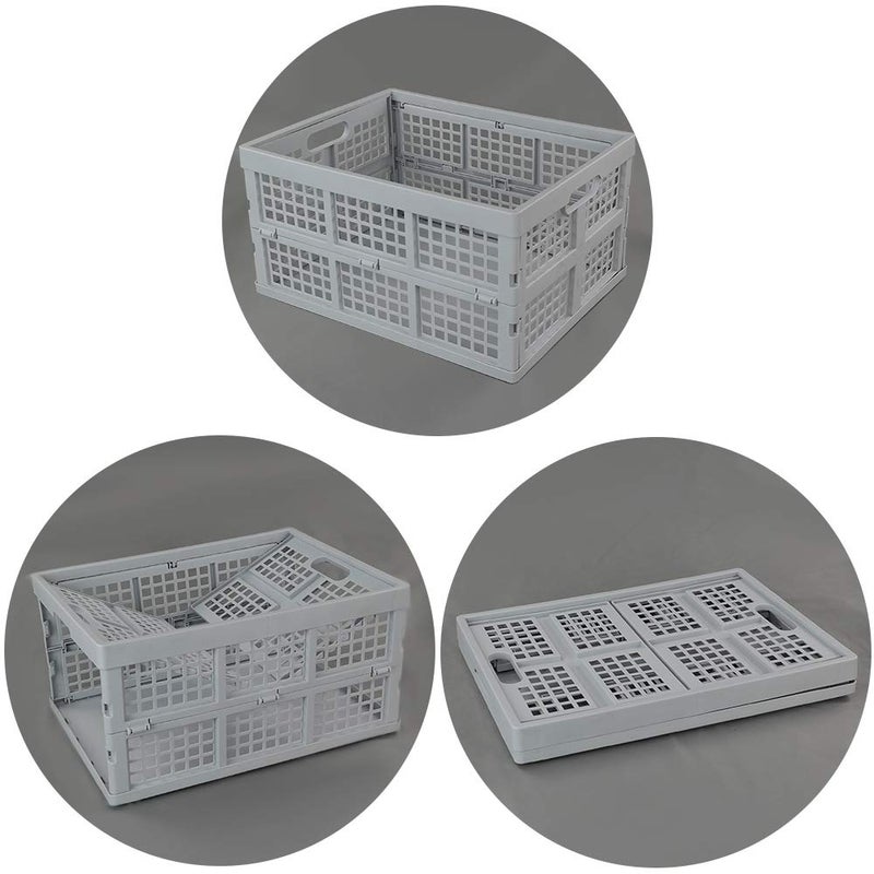 Hespama Hespapa 35 Quart Folding Crates, Plastic Collapsible Storage Container Milk Crate Baskets(Grey, 2 Pack) - Image 3